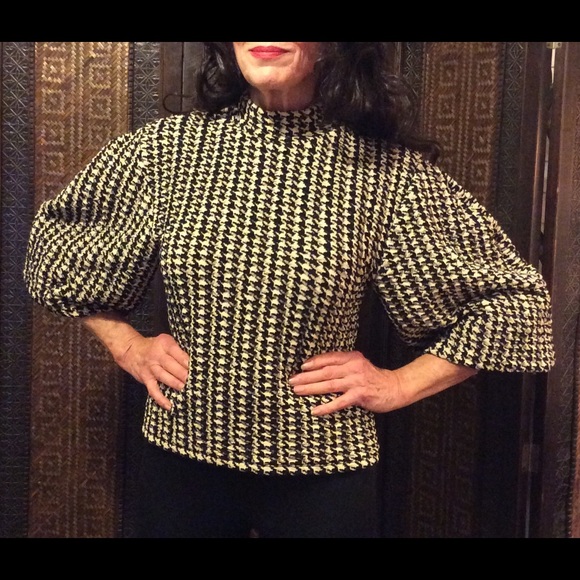 ZARA B&W Houndstooth “popcorn” Statement Top S/M - Picture 2 of 4